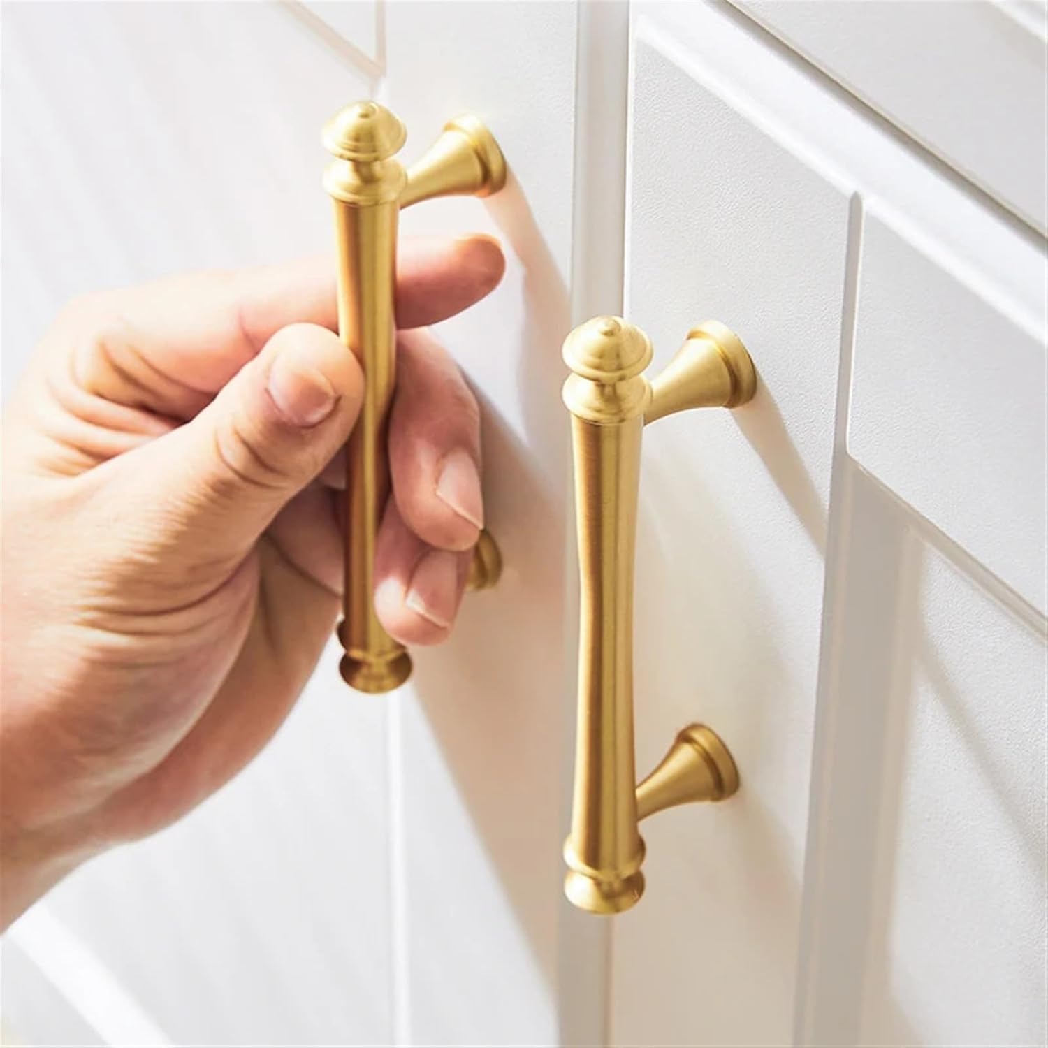 Solid Brass Furniture Handles Kitchen Cabinet Drawer Pulls Door Knobs Satin Brass Dresser Wardrobes Pulls Long Handle 1Pcs (Color : C-4505-224)
