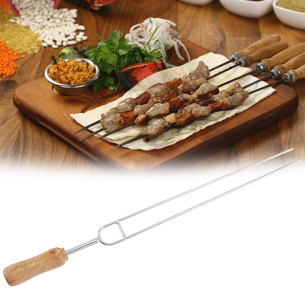 Spiedini per Barbecue a Forma di U, Forchetta in Acciaio Inossidabile Riutilizzabile con Manico in Legno per Arrosti, Kebab e Grigliate all'Aperto, Resistente al Calore, Ideale per Feste e Campeggio