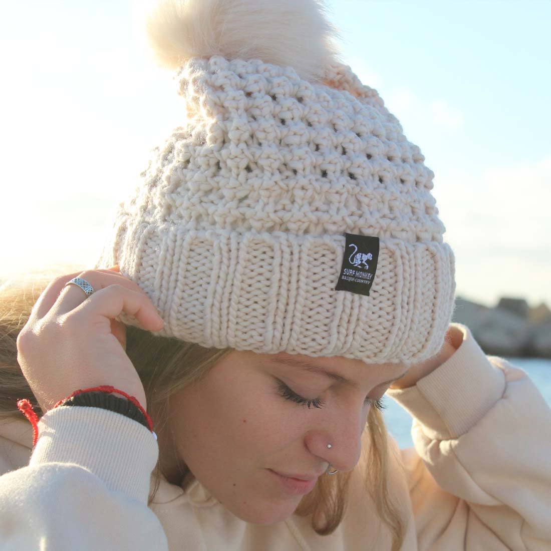 SURF MONKEY Gorro de invierno unisex, talla única, unisex para adultos, felpudo con dobladillo para surf en el campo casco