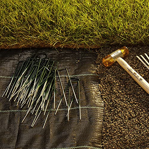 GardenMate 100 Kunstrasen-Erdanker Halb-Grün Feuerverzinkt aus Stahldraht 150mm lang - 25mm breit aus Stahldraht Stärke 2,9mm - Flacher Kopf