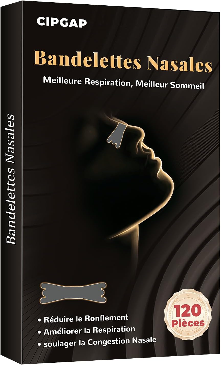 120 Pièces Bandelette Nasales Premium, Nasal strips dilatateur Nasal, Améliore la respiration contre le ronflement, Forte tenue pour le sport & meilleure qualité de sommeil (Noir)