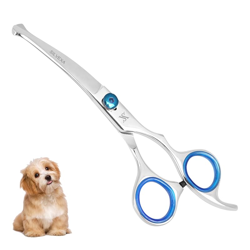 Tesoura curva para tosa de cães SILVEXA com lâmina de aço inoxidável e tensão ajustável, 1 unidade