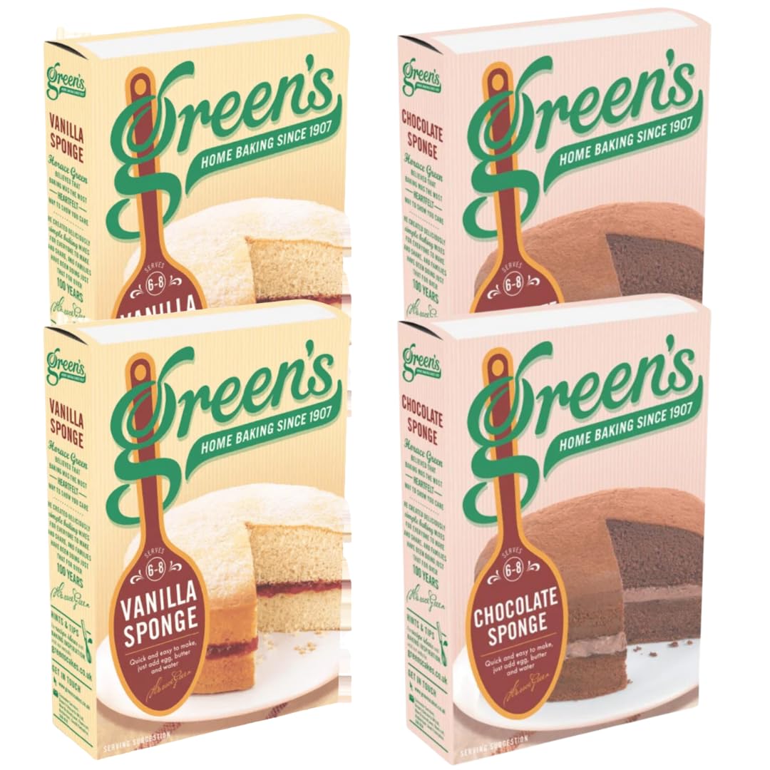Sponge Cake Bundle with Greens Vanilla Sponge Mix 221g x2 and Chocolate Sponge Mix 221g x2 (4 Pack)