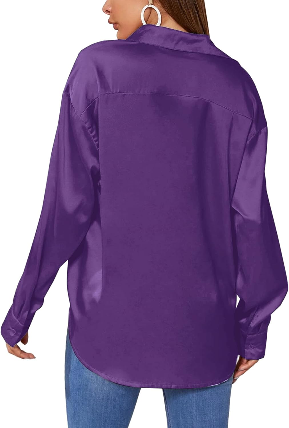 Chigant Women's Blouse Satin Silk Shirts Button Down Shirts Casual Loose Long Sleeve Office Work Tunic Tops - Image 5