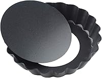 Vista 4 de Sartenes Quiche de 4 pulgadas con fondo extraíble, antiadherentes, lados estriados, mini sartenes para tartas, forma redonda, juego de 6