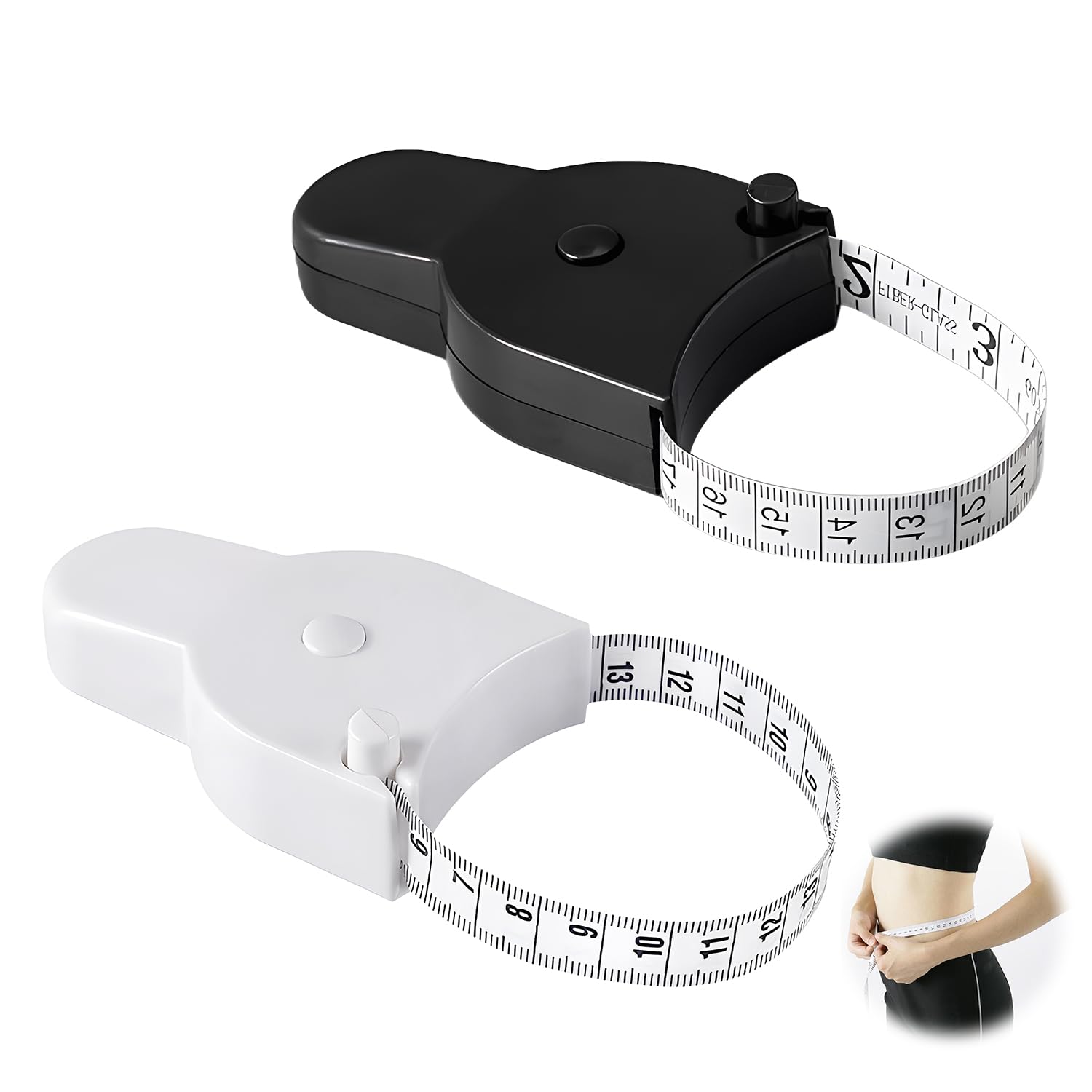 2 cintas métricas corporales, 150 cm, cinta métrica ergonómica para medir el cuerpo, cinta métrica retráctil con botón de presión y cinta de retracción, medida para sastres de fitness, costura