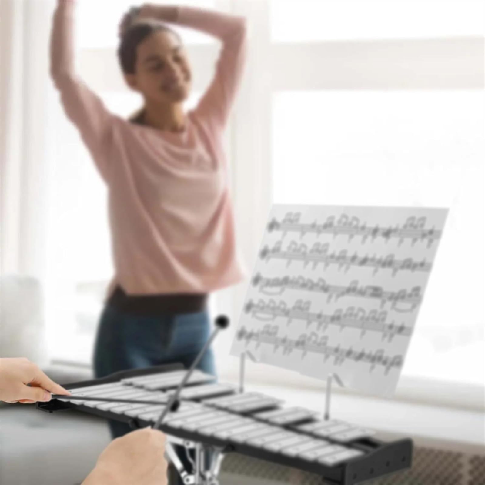 Instrumento de percusión de xilófono Glockenspiel profesional de 32 notas con soporte y almohadilla de práctica de tambor de 8 pulgadas Kit De Glockenspiel Profesional