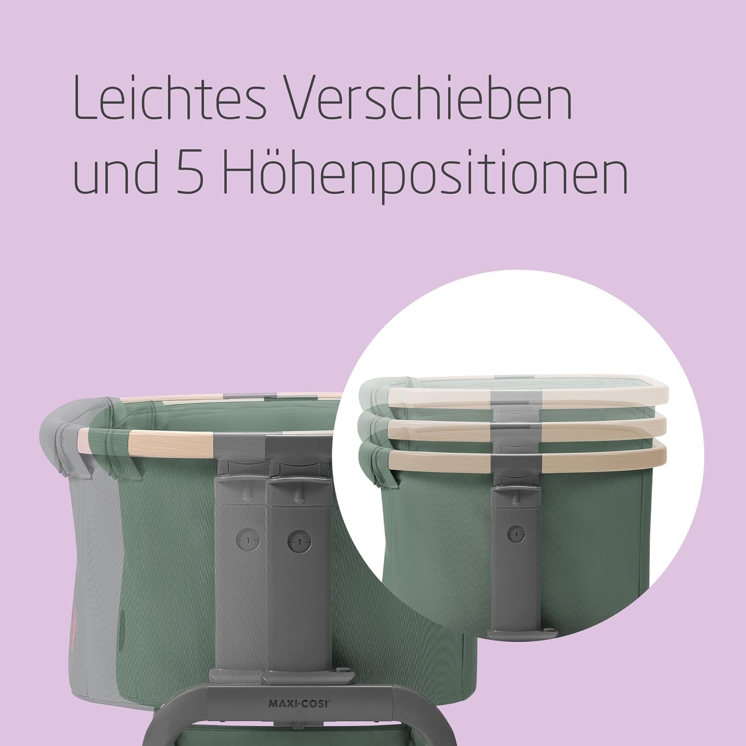 Maxi-Cosi Iora Culla Neonato, Culla Co-Sleeping 0-6 mesi, max 9 kg, Altezza Regolabile, Materassino Culla, Ampio Cestello, Beyond Green