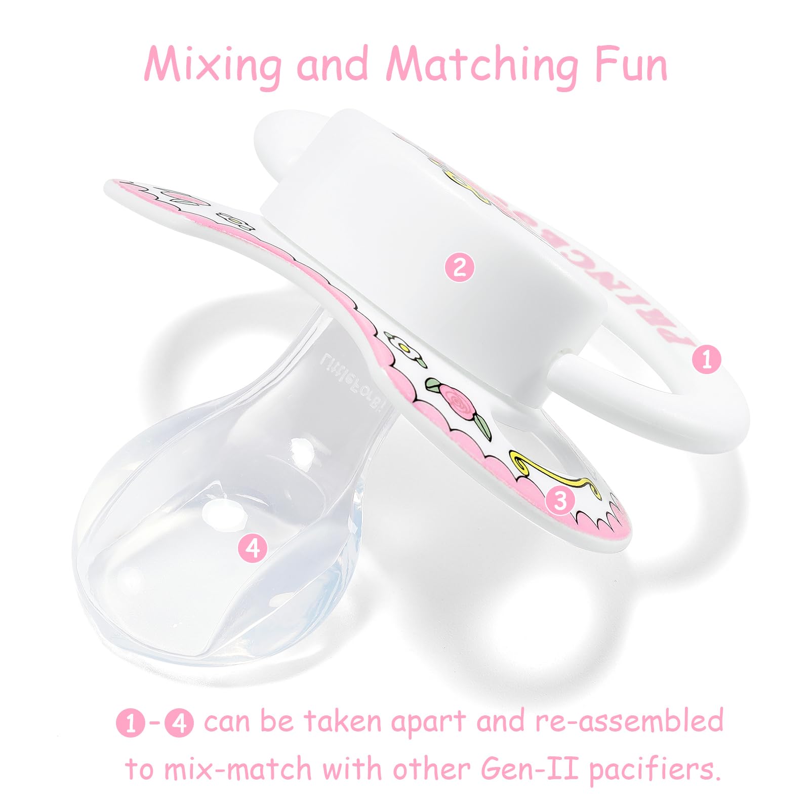 Littleforbig Little Beauty Bigshield Generation-II Adult Sized Printed Pacifier, Pink - Image 3