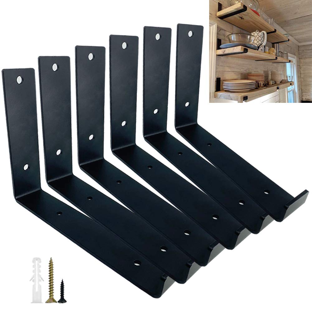 Shelf Brackets, Floating Shelf Brackets, Stainless Steel 90 Degree Angle Bracket Heavy Duty Industrial Shelf Bracket Metal Shelf Bracket Wall Bracket with Screws and Anchors -20cm/8inch (6)