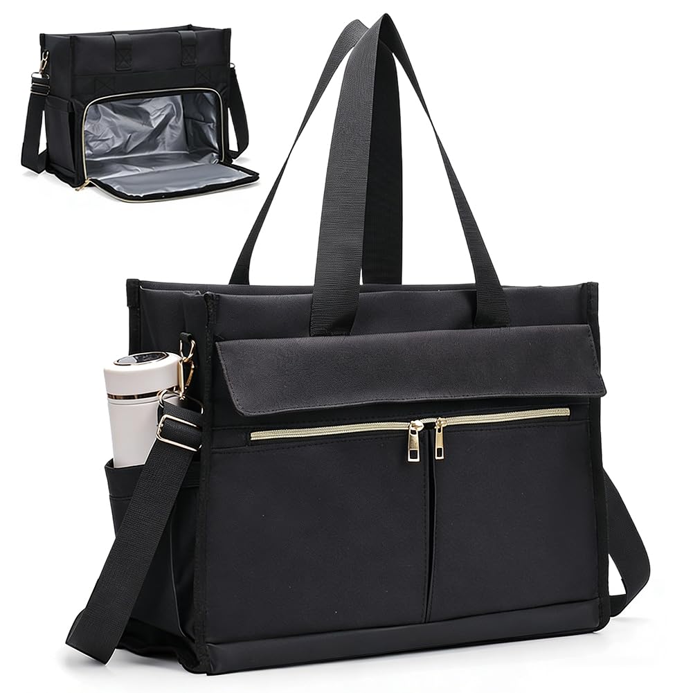 Newou Bolsa de almuerzo para mujer de 15,6 pulgadas con compartimento aislado para el almuerzo, bolsa de negocios 2 en 1 con compartimento frigorífico, bolsa de trabajo impermeable para