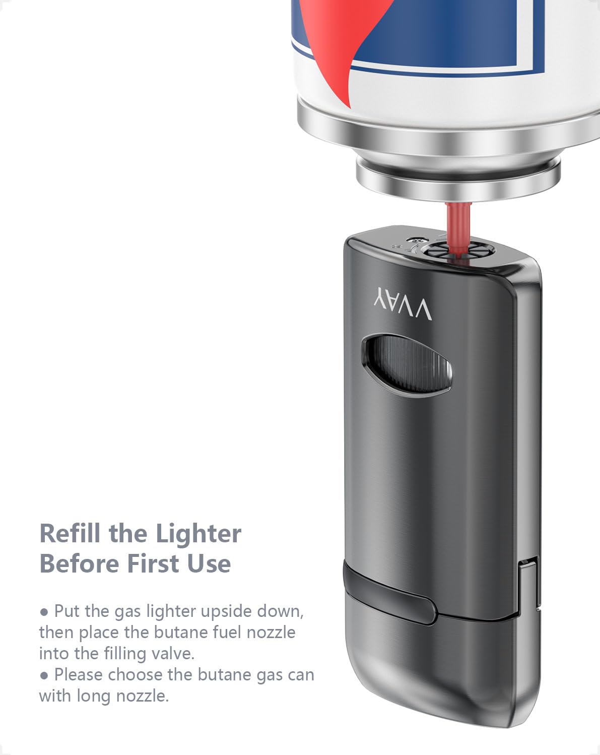 Gas Per Accendini Briquet Tempête VVAY Rechargeable - Métal - Fenêtre à Gaz Transparente - Sans Gaz Inclus - Idée Cadeau Homme Briquet Flamme Rouge