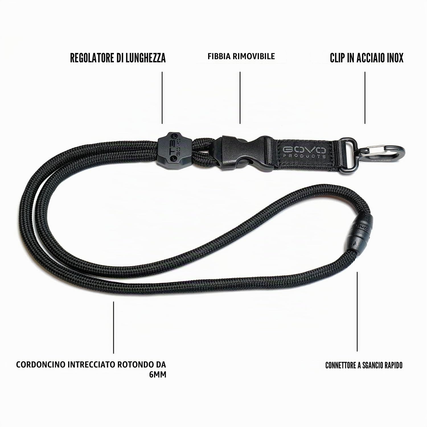 Govo cordino resistente, durevole Cord, migliorano la clip gancio, chiusura a fibbia, moschettone 20' Black.