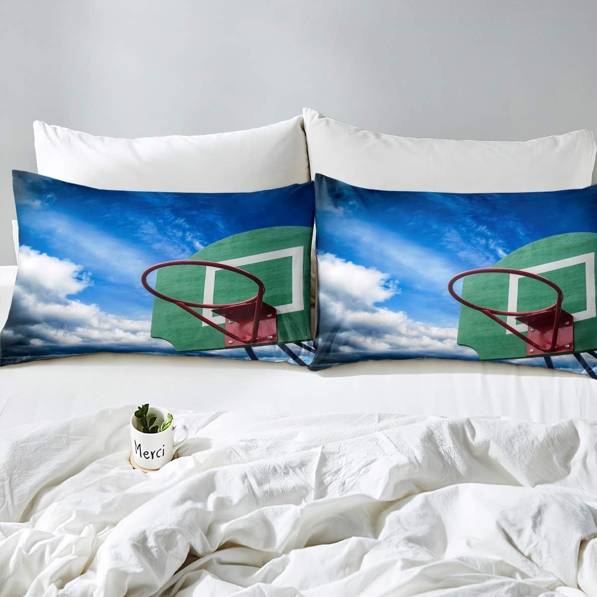 Super King zestaw poszewek na kołdrę obręcz do koszykówki miękka mikrofibra zestaw pościeli z nadrukiem 3D sportowy styl poszewka na kołdrę 260 x 220 cm z zamkiem błyskawicznym z 2 poszewkami na