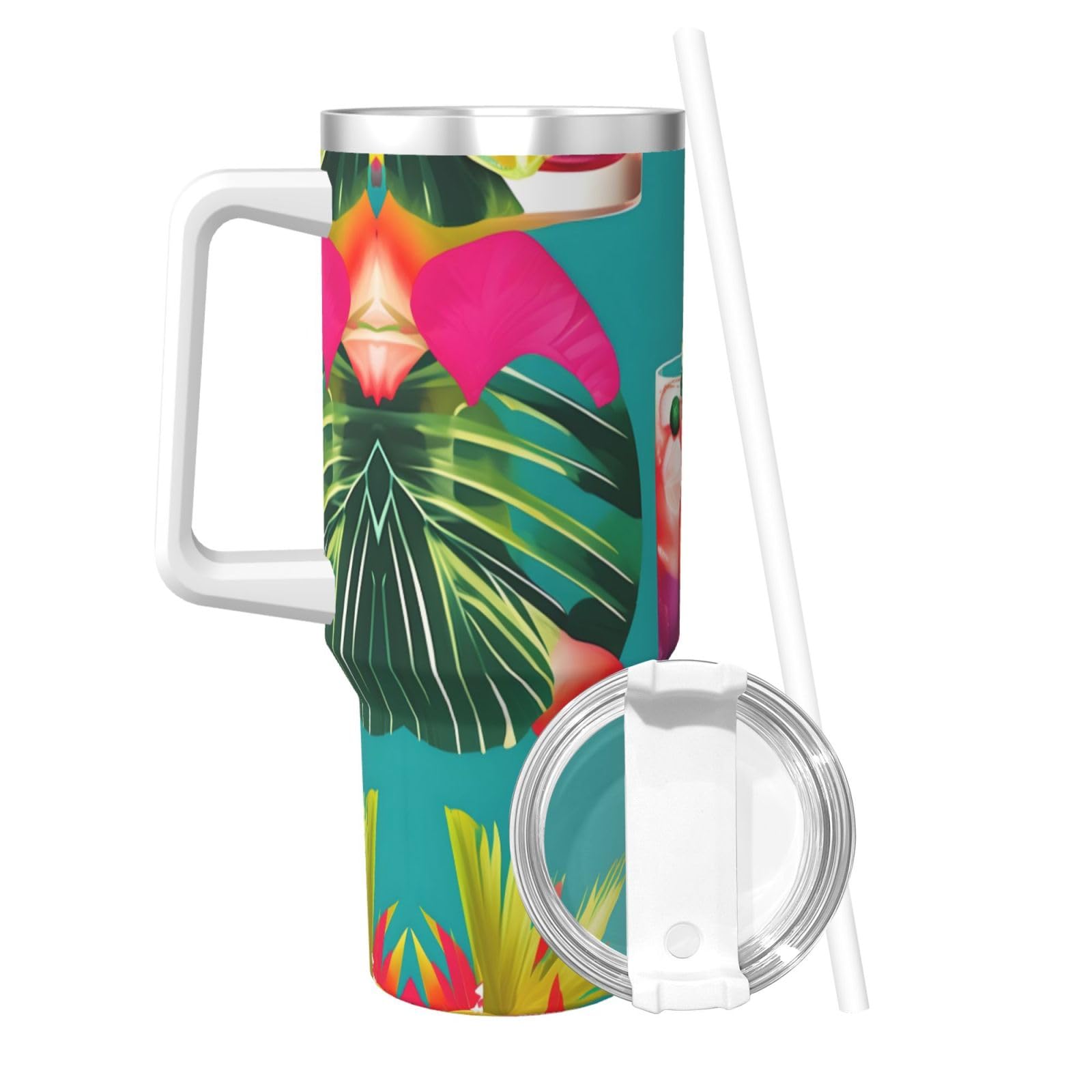 Tropical Cocktails Ice Bully - Botella de agua de acero inoxidable con aislamiento de doble pared con asa y tapa con popote