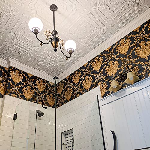 From Plain To Beautiful In Hours Dct04 Elizabethan Shield Pvc 2' X 2' Lay-In Or Glue-Up Ceiling Tile, Pack Of 10, Antique White, 10 Piece #TOP4