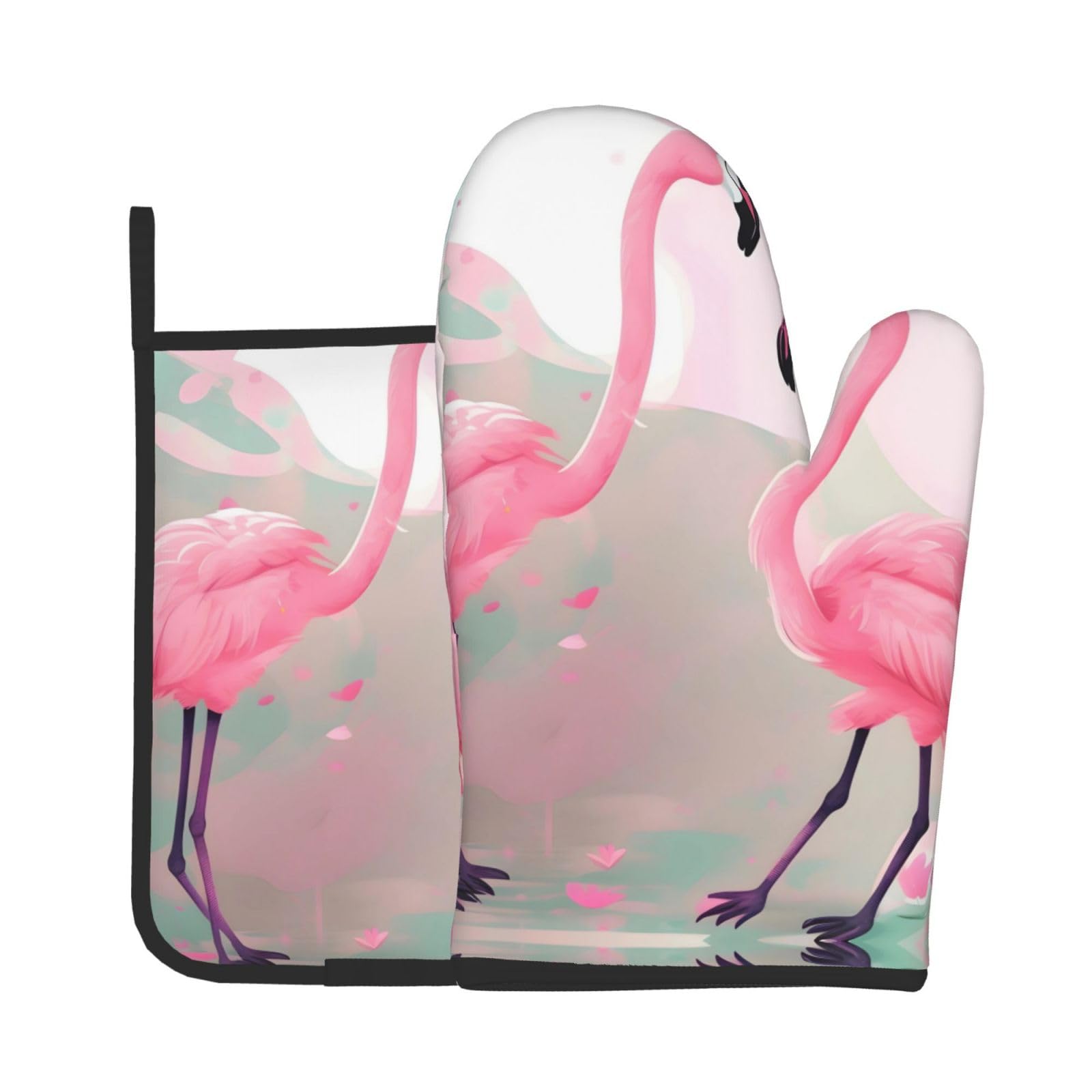 Oven Mitts and Potholders Set of 2 for Kitchen Baking Cooking GrayLove Flamingo Thick and Durable
