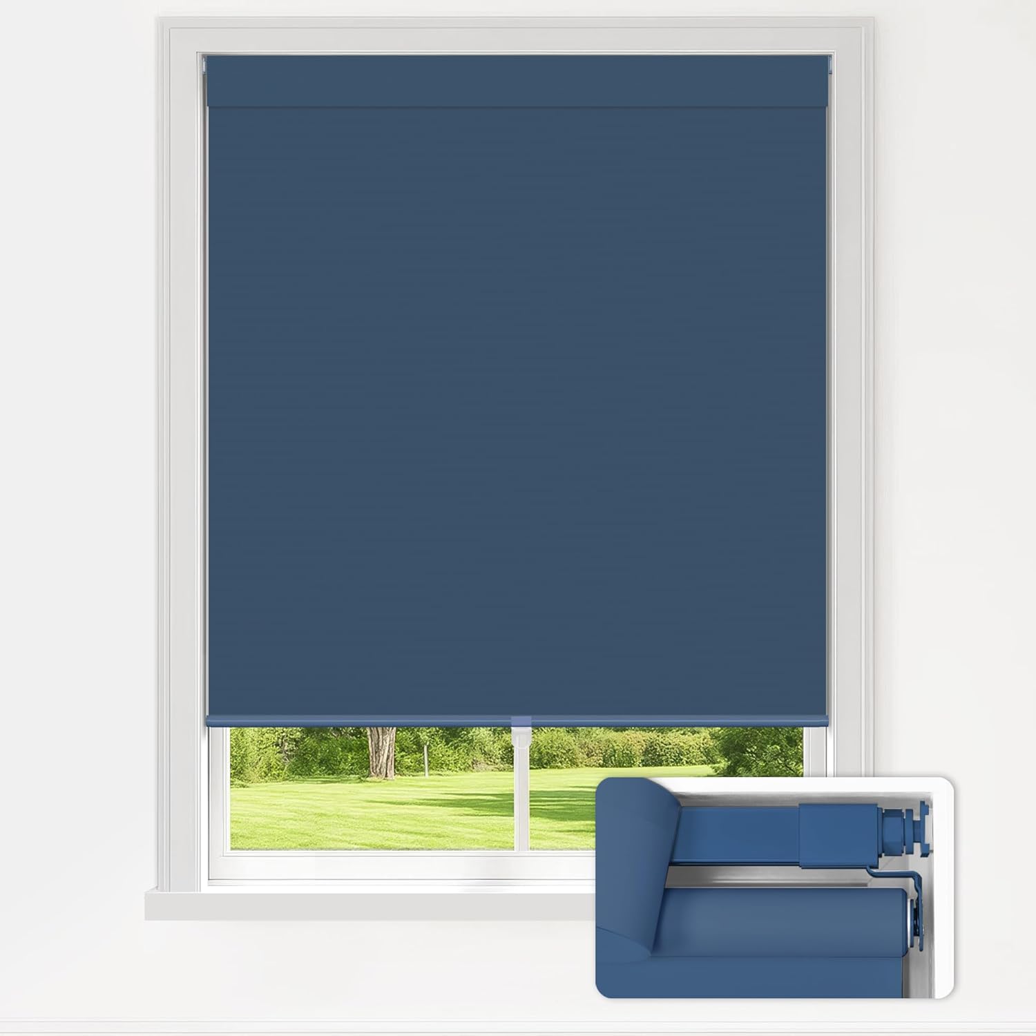 LazBlinds No Drill Blinds for Indoor Windows, Blackout Roller Shades, Cordless Window Blackout Blinds, Thermal Insulated Fabric UV Protection for Home and Office, 29" W x 48" H, Navy Blue Blackout - Navy Blue 29" W x 48" H