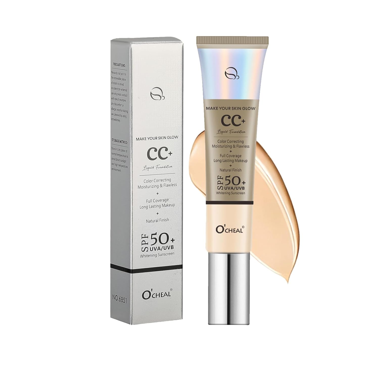 O’CHEAL CC Foundation with SPF 50+, Full Coverage Moisturizer Color Correcting Cream Concealer Powder Foundation, Lightweight Waterproof Oil-Free Pre-makeup Primer for All Skin Types (Nature)