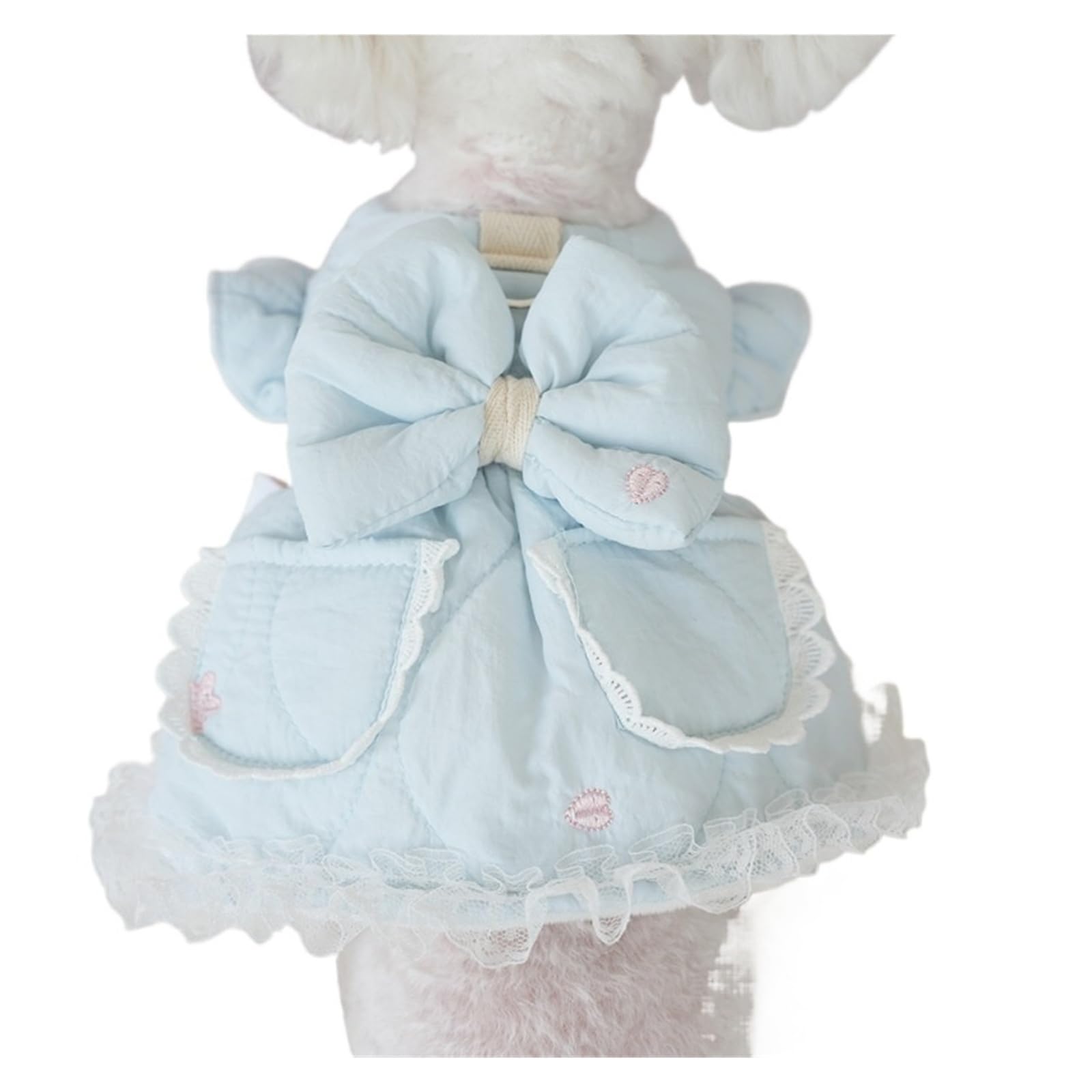 Pet Star Love haftowana sukienka jesienno-zimowa ciepła spódnica Teddy płaszcz z dwiema nogawkami pies ubranka dla szczeniąt kokardą bawełniana(Blue,L)