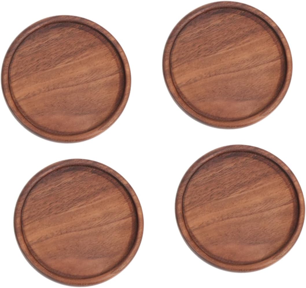 12pcs Walnut Coasters Heat Insulation Mat Coasters Holders for Table Round Groove Cup Holder Non Slip Tea
