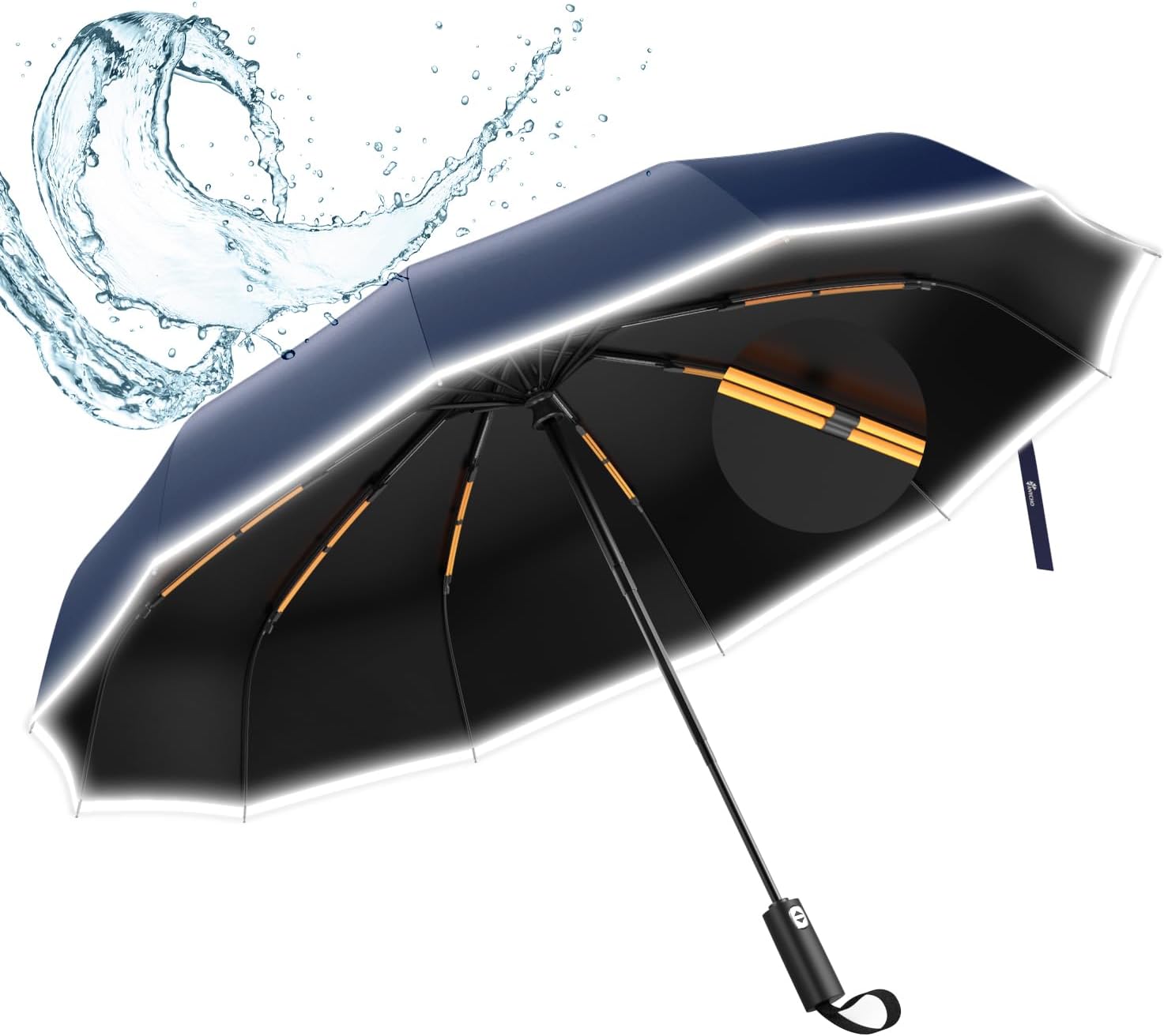 Big Umbrella for Men, 3 Fold with Reflective Stripe Travel Umbrella for Rain, Reinforced 12 Dual Ribs Windproof & Waterproof Folding Umbrella