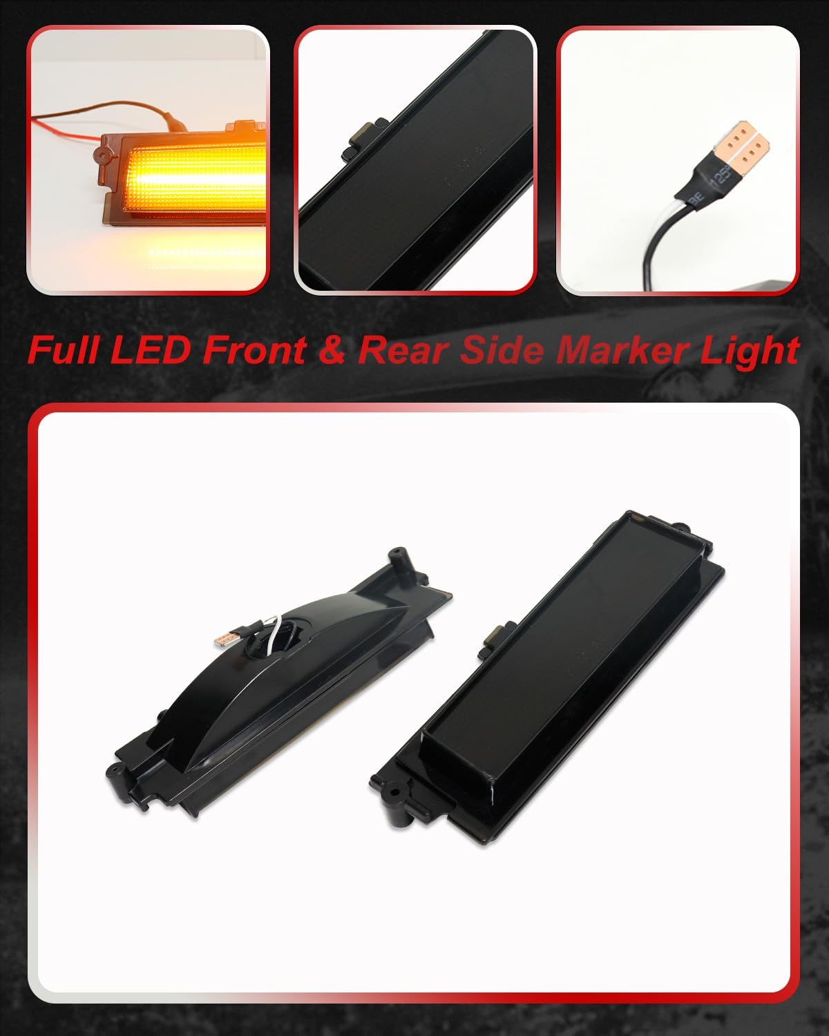 Smoked Lens Amber LED + Red LED Front & Rear Side Marker Lights For 1981-1988 Chevy Monte Carlo SS （ 2Pairs (4 Pieces) Bumper Side Marker Indicator Lights）