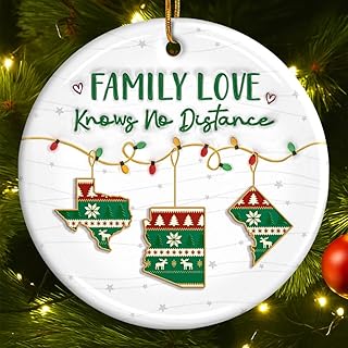 Family Love Knows No Distance Ornament - Custom State Maps with 3D Inflated Effect Ceramic Ornament, Christmas Keepsake for Long Distance Sisters, Siblings