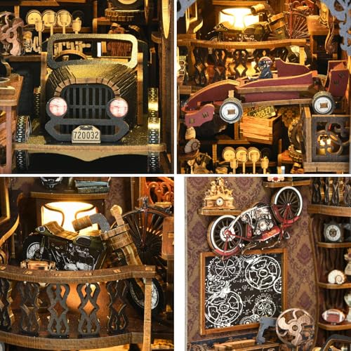 CRESYMME Book Nook Kit, DIY Miniatur Haus Puppenhaus Bausatz Bücherregal Deko für Jugendliche und Erwachsene（Retro-Autogalerie）