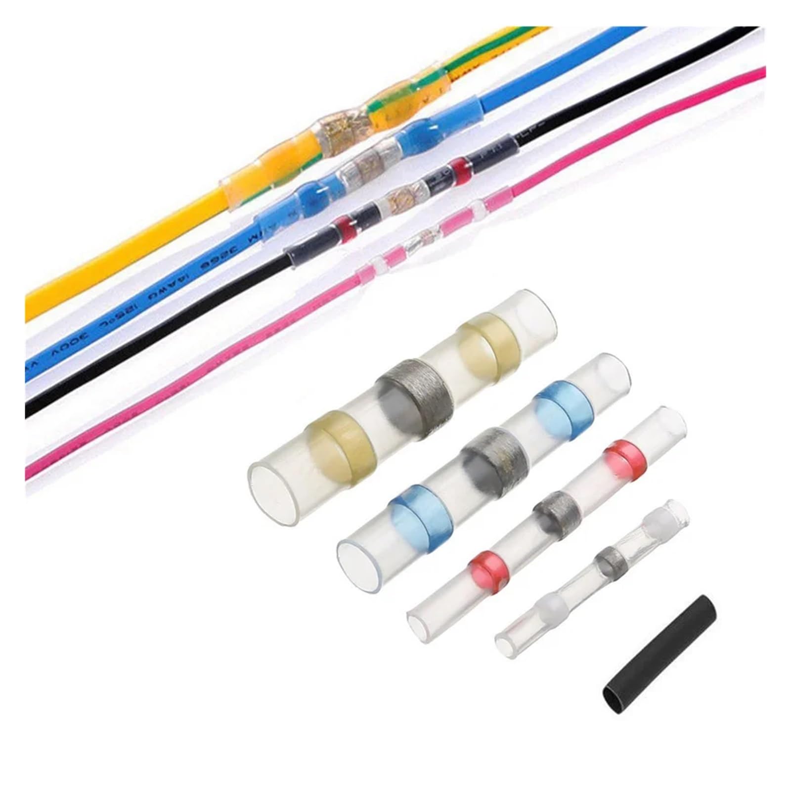 VWWJCCRO 150Pcs Mixed Heat Shrink Electrical Wire Connectors Insulated Solder Sleeves Butt Terminals 10-22AWG