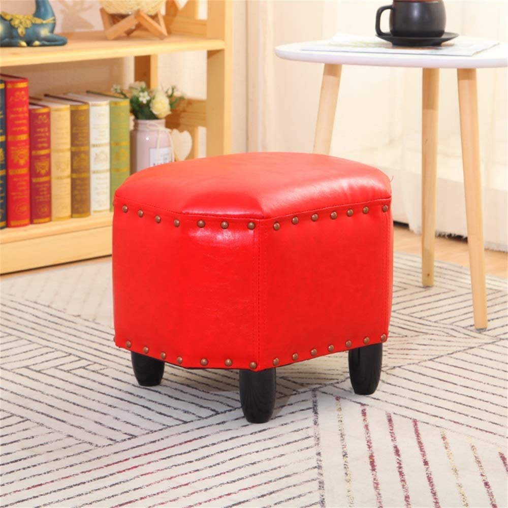 Repose-pieds ottoman en cuir PU vert foncé avec pieds en bois
