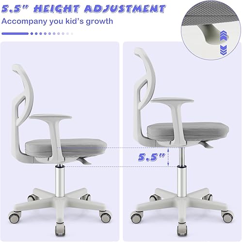 Miniatura 22 de Costzon Silla de escritorio para niños, silla ajustable para computadora de estudio para niños con brazos y ruedas, silla giratoria para