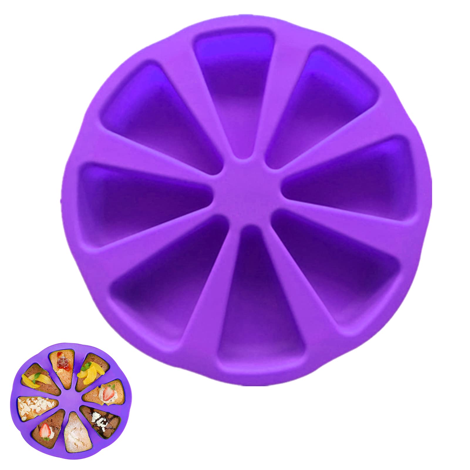 Zngou Silicone Baking Moulds Triangle Pizza Slice Cake Mould 8 Cavity Pan Non Stick Portion Muffin Tin Brownie for Scone Soap Chocolate Kitchen Bakeware Purple