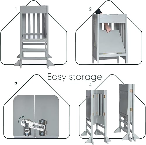 Miniatura 3 de Milliard Taburete de cocina de madera para niños plegable para niños y niños pequeños natural