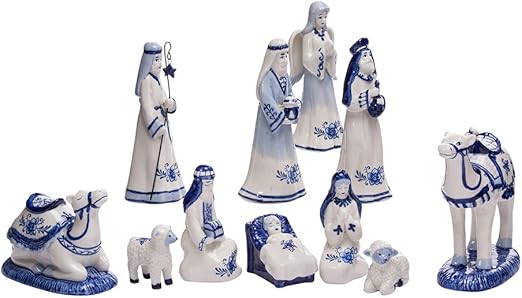 Kurt S. Adler Kurt Adler 1.97 6.7-Inch Porcelain Delft Blue 11-Piece Nativity Set