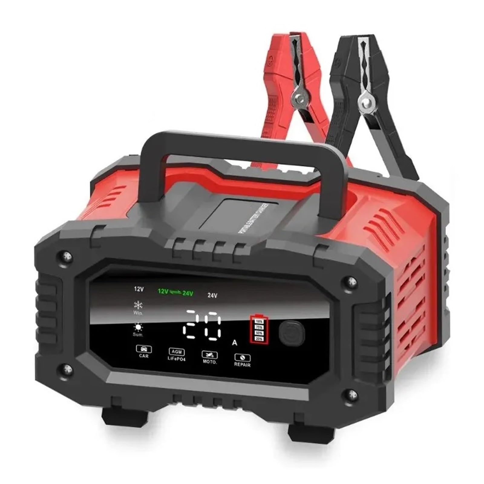 Ładowarka Samochodowa Do Motocykla 20A/10A 12V/24V Inteligentna Ładowarka Litowa AGM Żelowa Ładowarka Akumulatorów Kwasowo-ołowiowych LiFePO4 Szybkie I Wydajne łAdowanie(20A 10A red)
