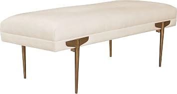 Tov Furniture Brno Upholstered Velvet Bench with Gold Stainless Steel Legs White Waived