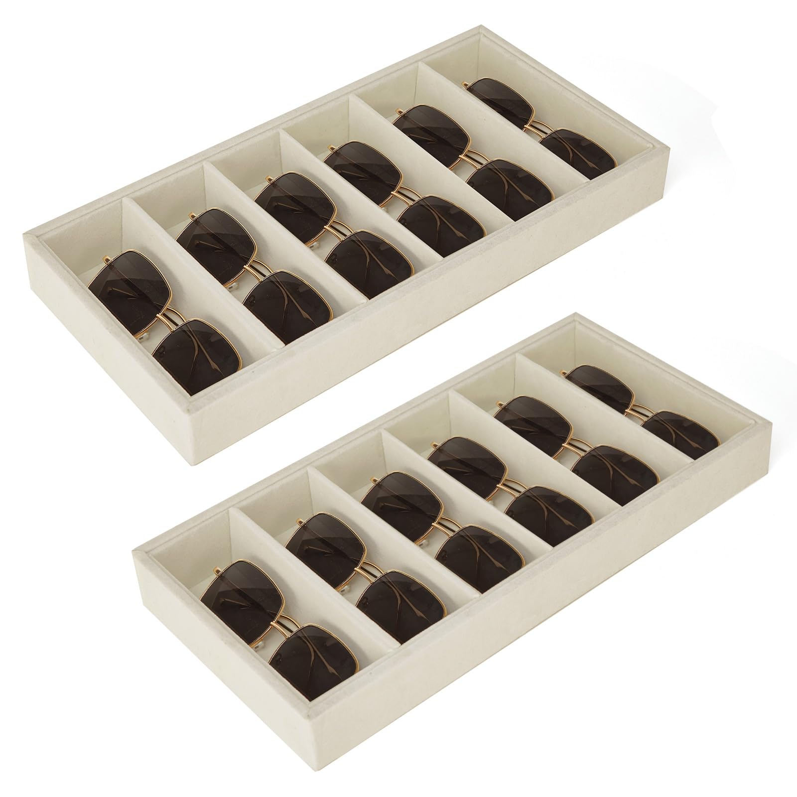 2 organizer per occhiali da sole, 6 scomparti, in velluto, per occhiali, anelli, collane, bracciali, orologi, per donne e uomini