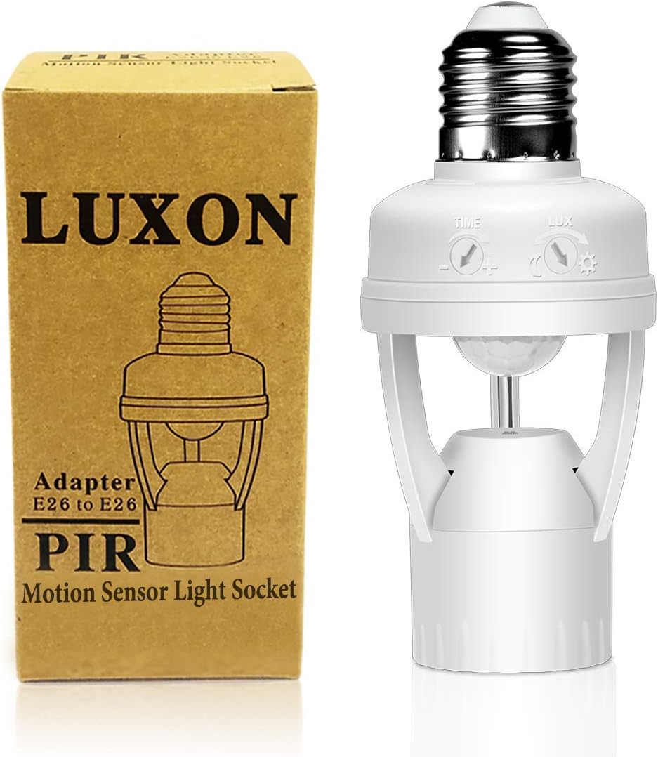 Motion Sensor Light Lamp Socket Adapter Infrared Sensor Adapter Dimmable Lamp Bulb Adapter Suitable For E26/E27 Base for Garage/Porch/Stairs by LUXON