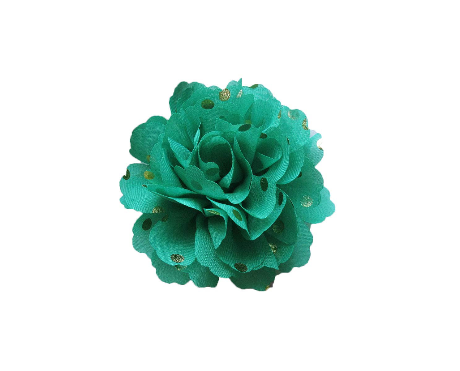 PrettyBoutique Girls Women Chiffon Gold Polka Dots Flower Hair Clip Bobble Brooch Pin (3.5cm Safety Pin, Emerald)