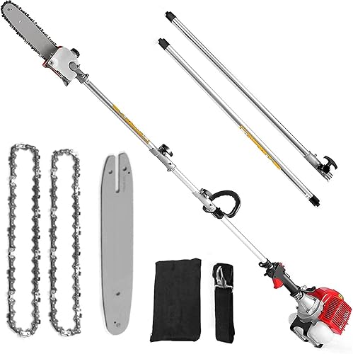 Sierras de poste de gas de 2 ciclos de 58CC, sierras de poste para recortar árboles extensibles de largo alcance hasta 16 pies para un corte