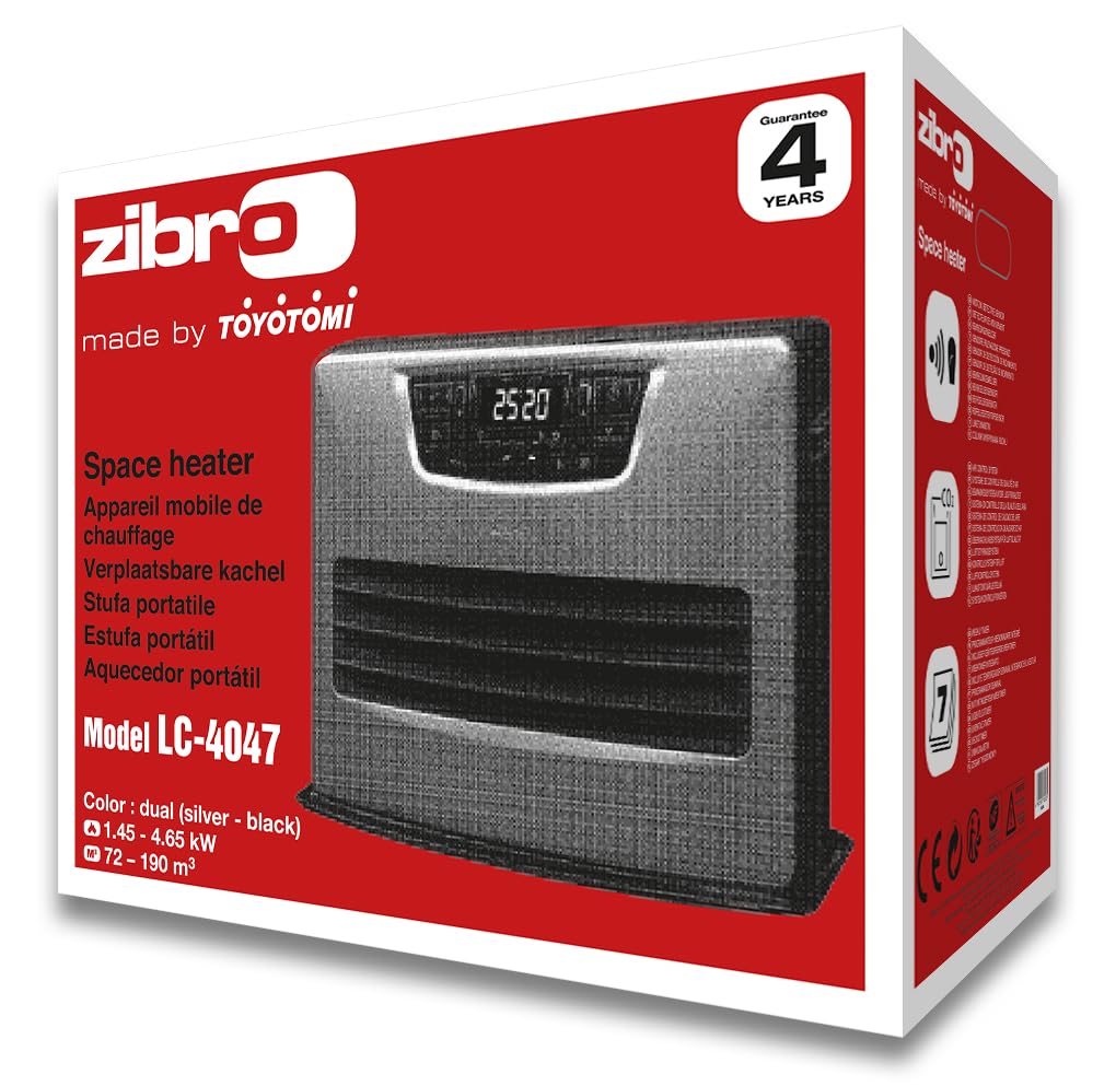 Zibro LC4047 Poêle à Pétrole Laser Électronique 4,65 kW, Argent et Noir, 76 m2, Programmable 24h, Télécommande
