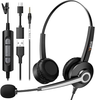 Wantek Headset wtih Mic, USB Headset with Microphone for PC, Computer Headset with Noise Canceling Microphone with Mute for Work Home Office Online Zoom Meetings