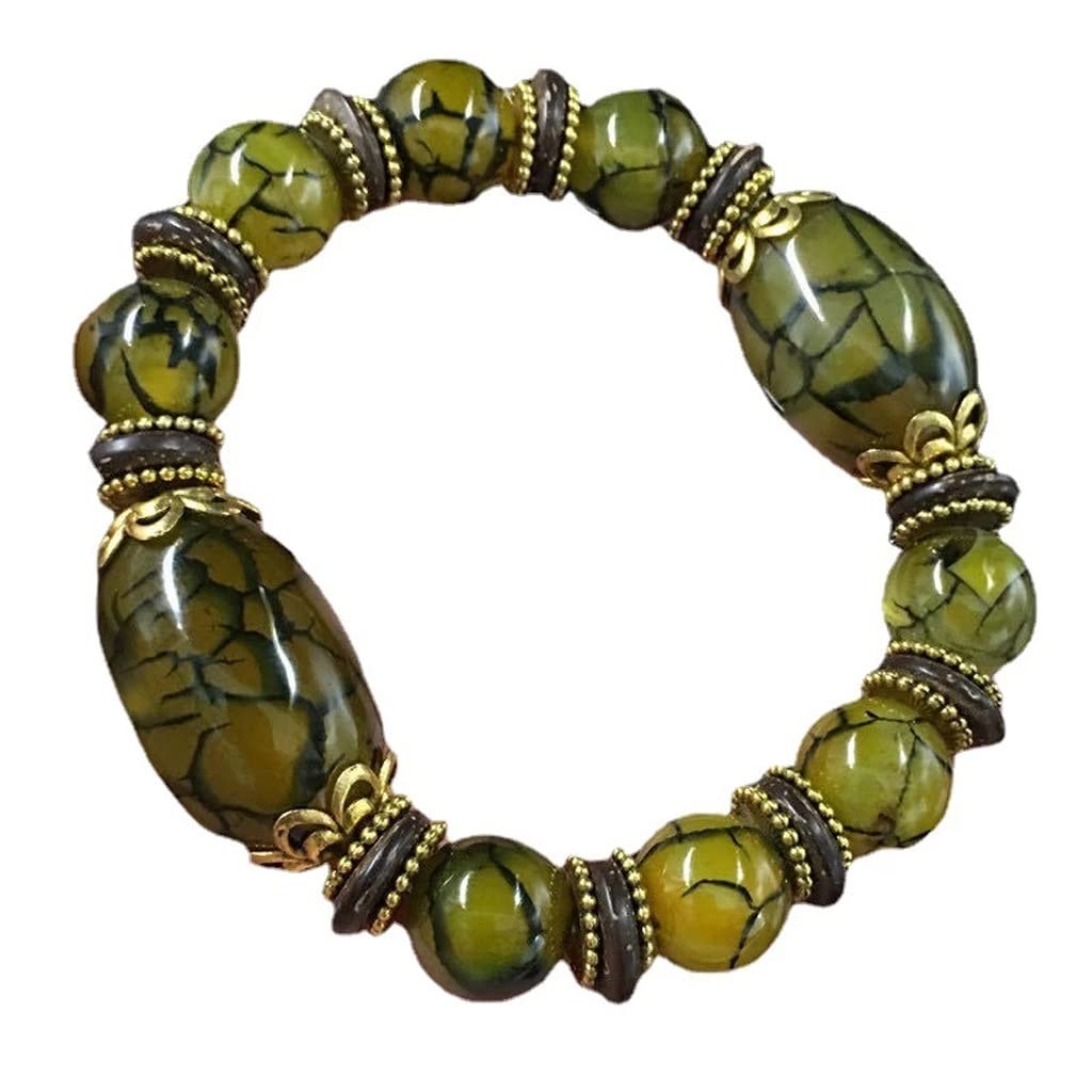 GPPZM Emerald Bracelet Men's Agate Round Stone Beads Stretch Pearl Jade Bracelet Men's Bracelet (Color : A, Size : One size)