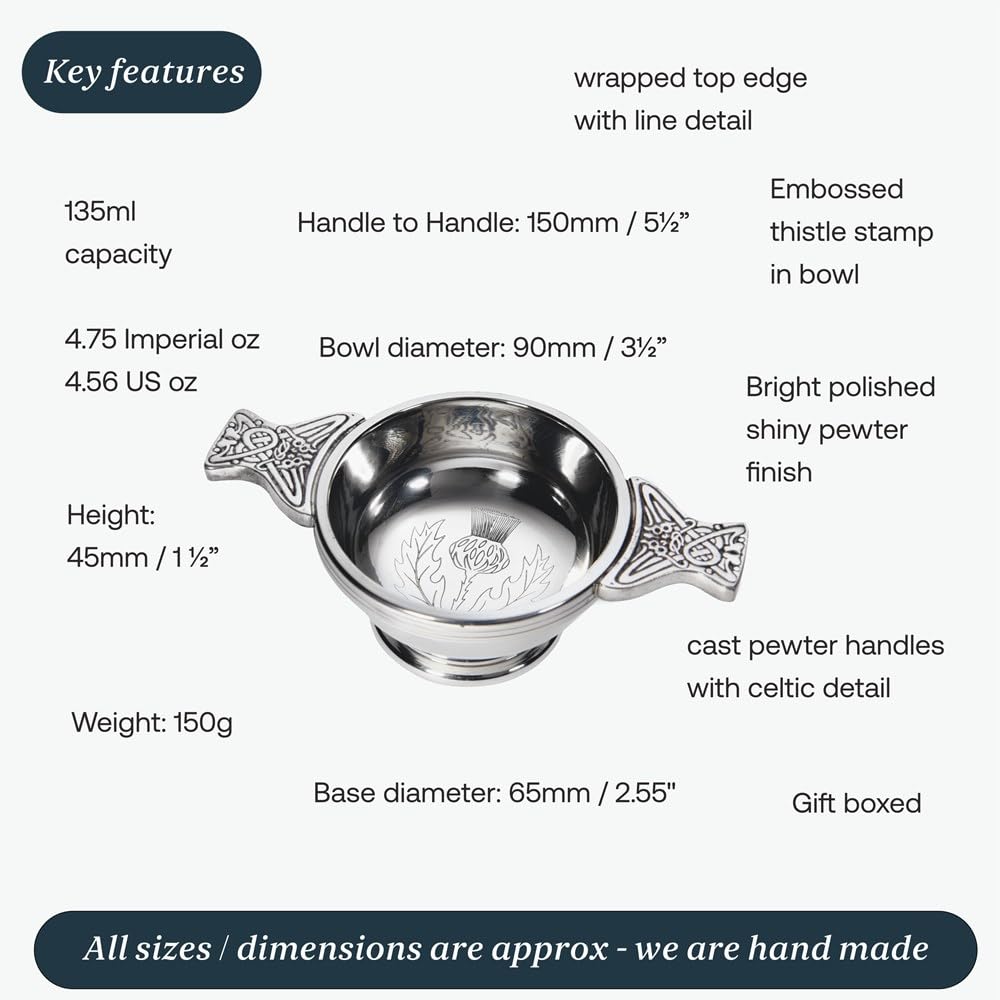 Wentworth Pewter - Pequeño cardo peltre Quaich Whisky Tasting Bowl Loving Cup Burns Night