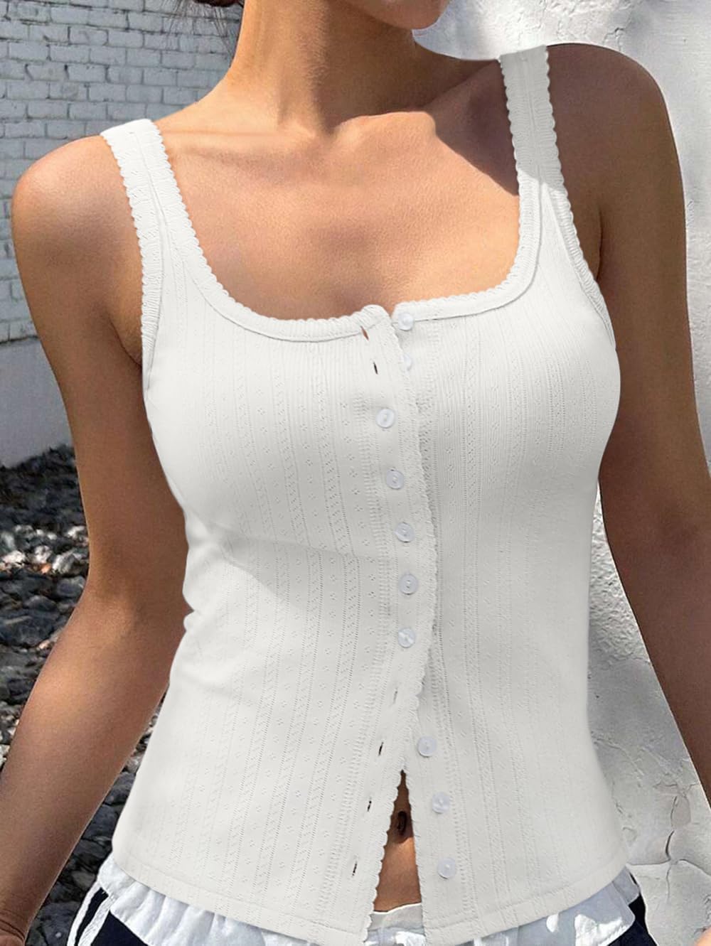 Women's Button Down Sexy Camisole Crop Tank Tops Scoop Neck Slim Shirts 2026 Summer Trendy Casual Work Outfits - Image 4