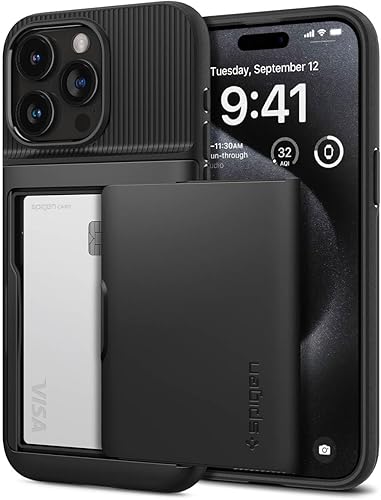Spigen Slim Armor CS - Funda diseñada para iPhone 15 Pro Max (2023), protección de grado militar tarjetero - Negro Spigen Slim Armor CS - Funda diseñada para iPhone 15 Pro Max (2023), protección de grado militar tarjetero - Negro