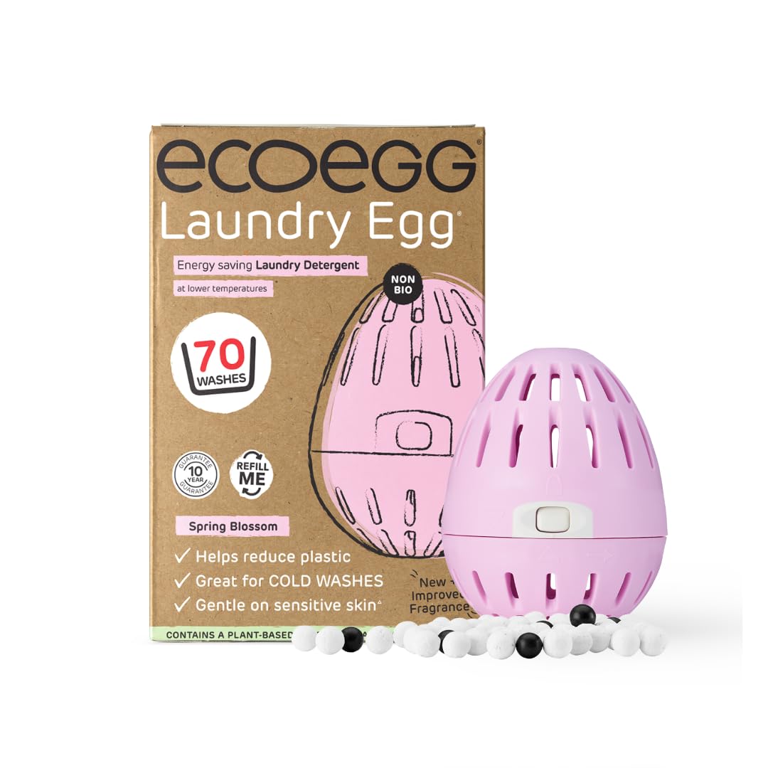 Ecoegg Jajko do prania z 70 myciami w zestawie | Zamiennik detergentu | Bez bio i bez enzymów, fosforanów, oleju palmowego, wybielacza chlorowego | Skóra wrażliwa | Kwiat wiosenny