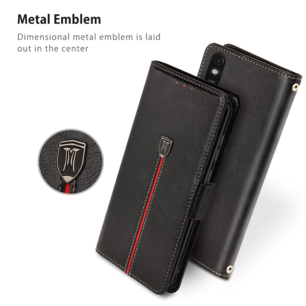 HONLEN Custodia Magnetica A Portafoglio Per Redmi 9A / 9AT – Pelle PU Con 2 Slot E Supporto, Nero