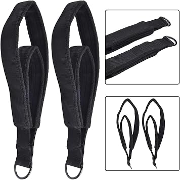 GLOBALHUT 2 Pack Pilates Double Loop Straps with D-Rings, Cotton Webbing Foot Straps for Reformer Workout, Home Gym Flexibility Training Equipment, Black